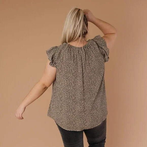 Ces Femme Leopard Print Blouse w/ Ruffle Detail - Picture 3 of 4